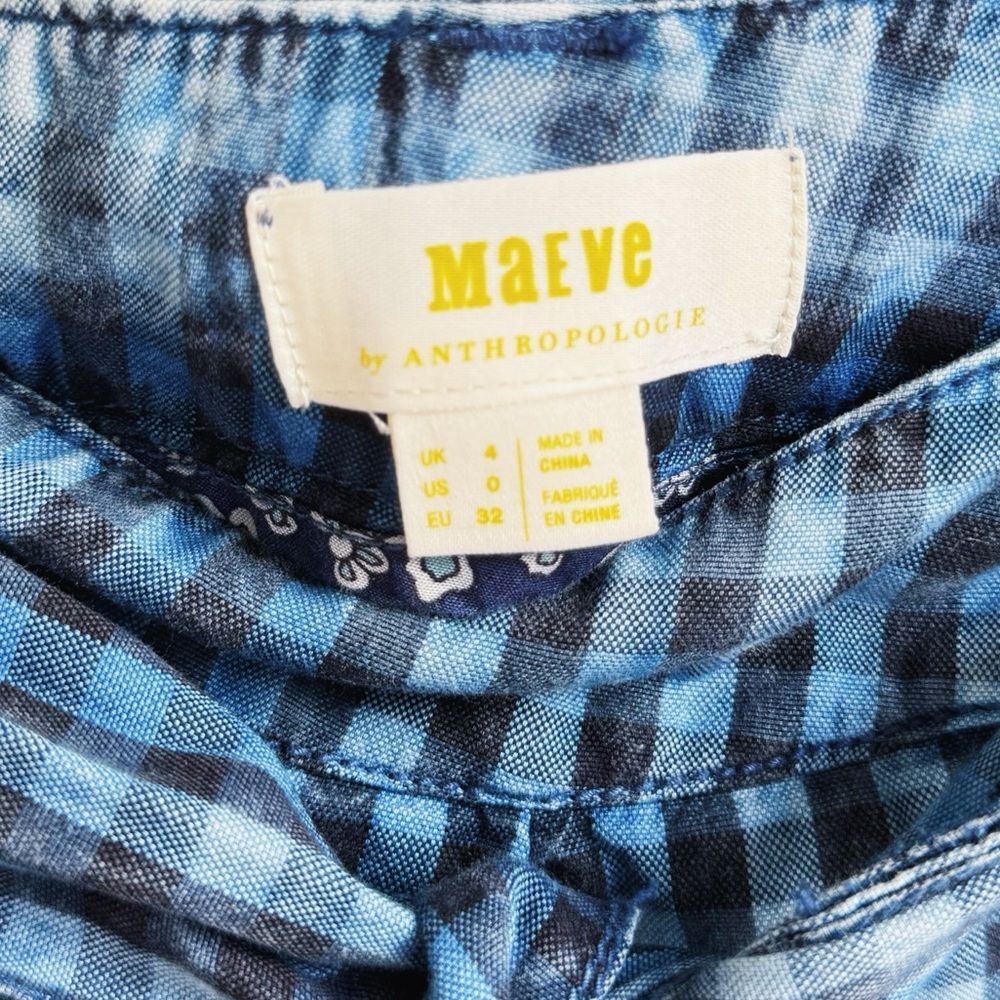 Anthro Maeve Avryl Bleached Gingham Pants Tie Waist Crop 0 - Picture 7 of 7